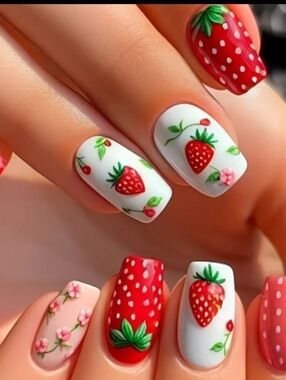 Strawberry Oress On Nails - Red & White